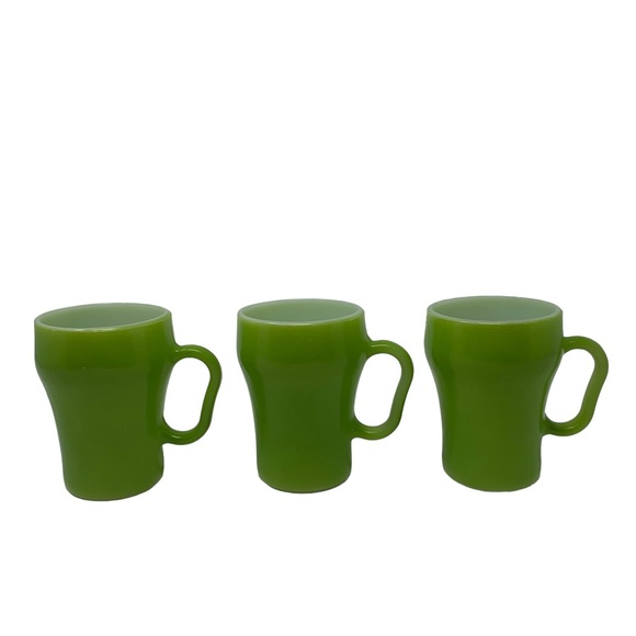 Fire-King Green Soda Fountain Mugs • Set of 3 Vintage Anchor Hocking - Picture 1 of 4